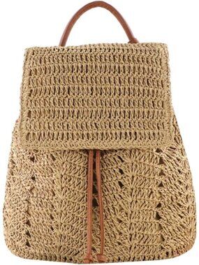 Straw Backpack for Women Drawstring Shoulder Bag Bohemian Beach Handbags